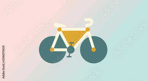 A stylish minimalist illustration of a bicycle with a yellow frame and teal wheels, set against a soft pastel gradient background