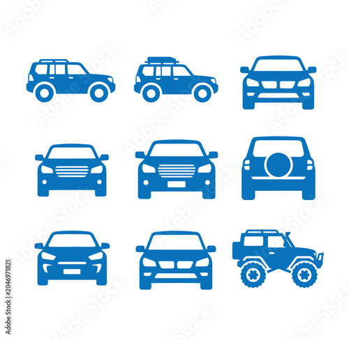blue car vehicle icons on white background