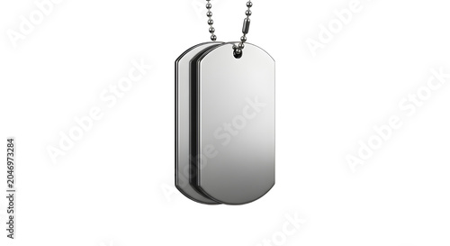 Blank Silver Metal Military Dog Tags on Chain Isolated on White Background