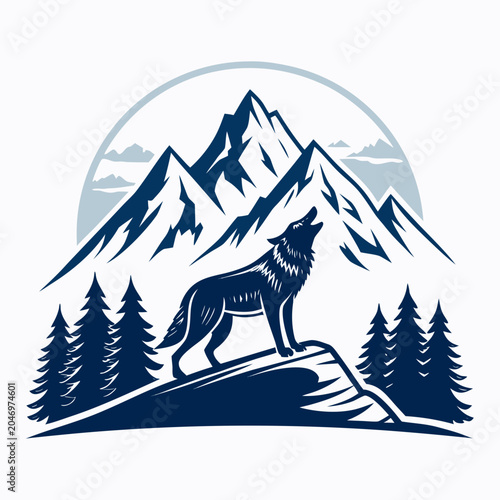 Elegant Bold Stroke Wolf And Mountain Creative Visual