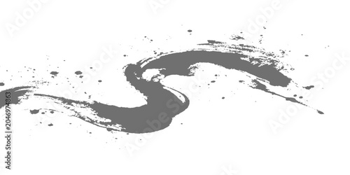 Slika na platnu A minimalist black ink brush stroke sweeping in a smooth arc, with textured edges and fading bristle marks on a clean white texture background vector