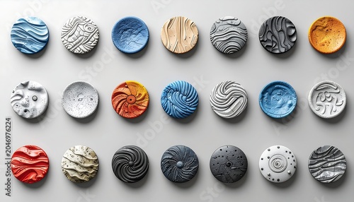 Assorted colorful ceramic plate designs.