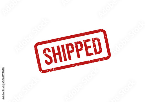Red shipped stamp or label with bold text
