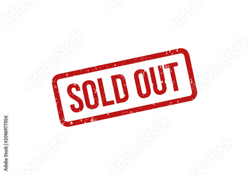 Bold red sold out stamp or badge with white text