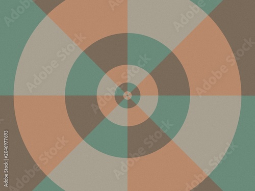 Geometric pattern radiates from center outward. Pastel tones blend softly in concentric rings. Warm and cool hues create gentle contrast. Ideal for design, branding, or digital backgrounds