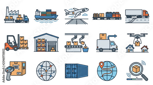 Supply Chain and Logistics Process Icons