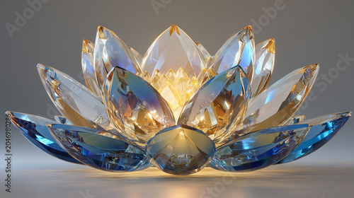 Elegant Glass Lotus Sculpture with Reflective Surface and Soft Lighting