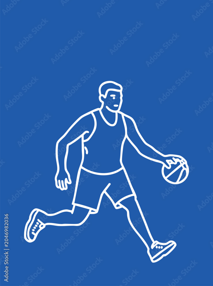 Obraz premium Minimalist Blue Line Basketball Player Dribbling Sports Vector Icon Illustration SVG Clipart