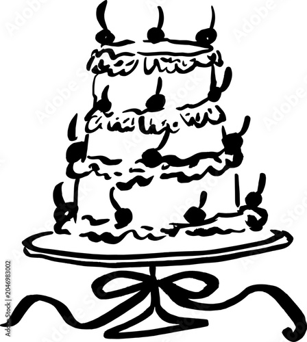 Whimsical Wedding Cake Hand Drawn Sweet Dessert Celebration Illustration