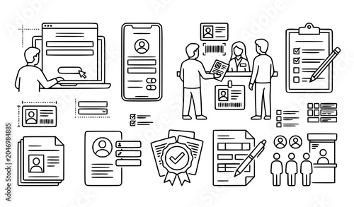 Konstfotografi Set of modern line style icons for user verification and identity authentication