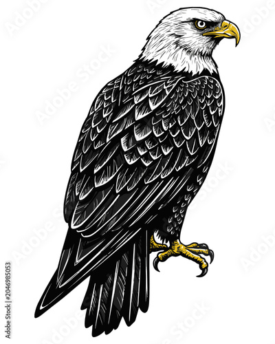 Bald Eagle Illustration Majestic Bird of Prey with Sharp Talons and Intense Gaze