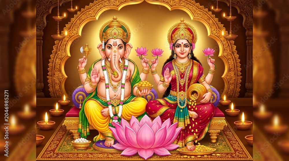Fototapeta premium Lord Ganesha and Maa Laxmi