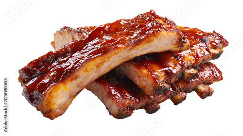 Stacked BBQ pork ribs glazed with rich barbecue sauce, tender, juicy, and slow-cooked to smoky perfection.