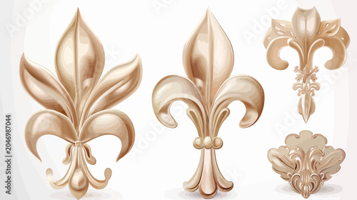 Antique gold fleur-de-lis patterns on white, detailed vector illustration of stylized designs