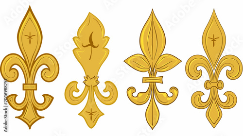 Four golden fleurs-de-lis in various designs against a stark white backdrop