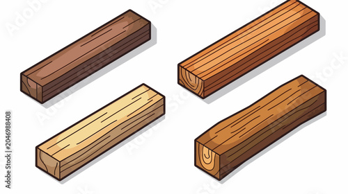 Cartoon wood planks in various shades, angled perspectives, isolated against white backdrop