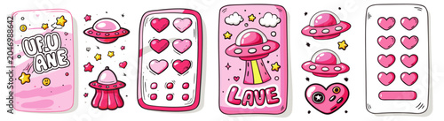 Cute Pink Game  Elements Set