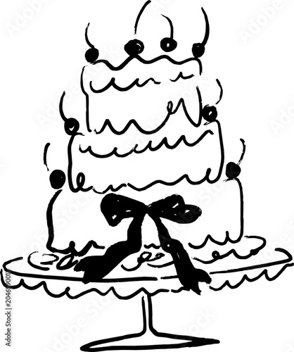 Whimsical Wedding Cake Hand Drawn Sweet Dessert Celebration Illustration