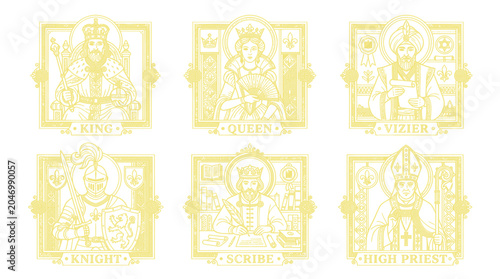 Εκτύπωση καμβά Vintage Chess Pieces King Queen Bishop Knight Scribe High Priest Line Art