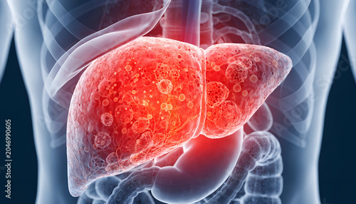Fatty Liver Disease and Liver Damage Medical Illustration