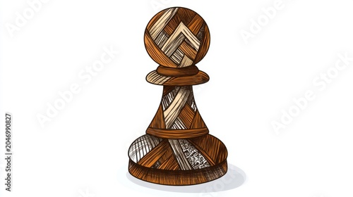 Handcrafted Wooden Chess Pawn with Intricate Patterns and Textures