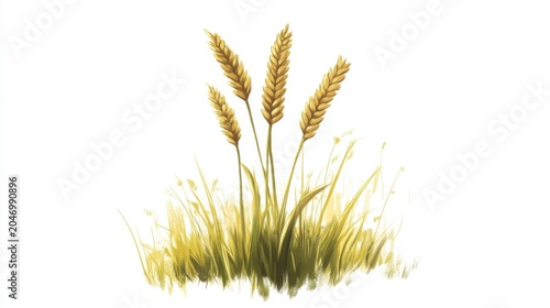 Golden Wheat Stalks Growing in Lush Green Grass Landscape
