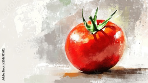 Fresh Red Tomato on a Wooden Surface with Artistic Background
