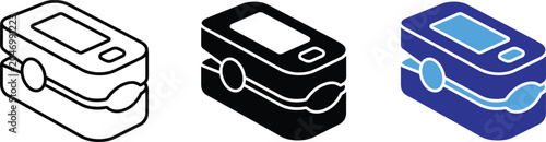 Photos Portable fingertip oximeter vector icons bundle with line and flat colors