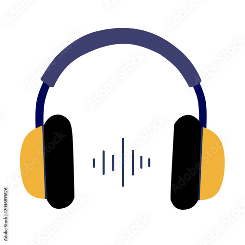 Stylized audio headphones with a vibrant sound wave illustration, perfect for conveying concepts of immersive listening, digital entertainment, music streaming, and engaging podcast experiences