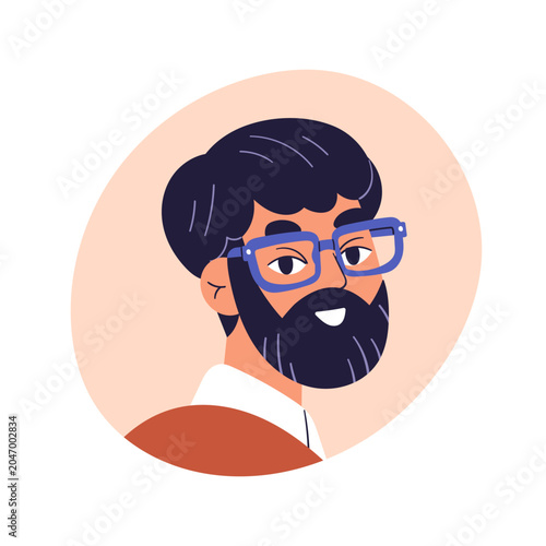 Happy smiling man in eyeglasses, face avatar. Male in spectacles, eye glasses...