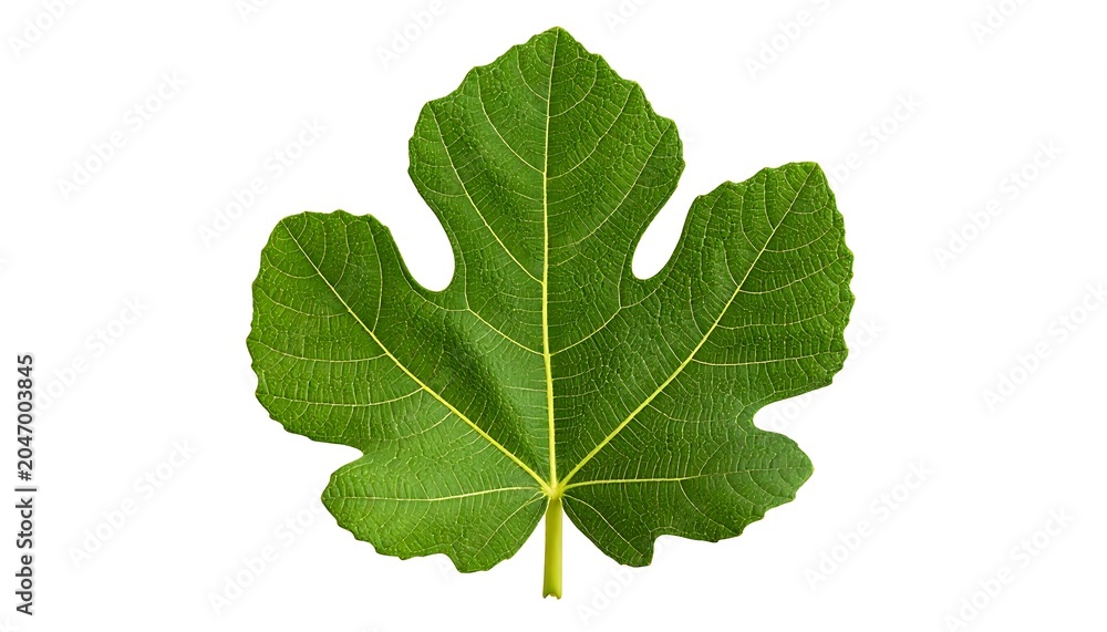 Fototapeta premium A large green leaf with a yellow stem on a white background