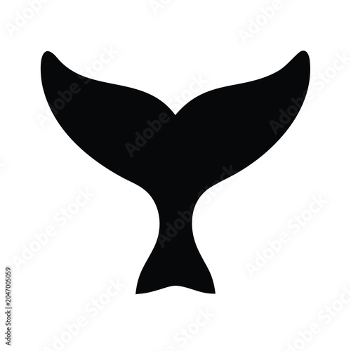 Minimalist whale tail silhouette in flat black design against white background