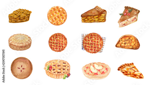 Konstfotografi A diverse watercolor collection of fruit pies and tarts, celebrating sweet baked