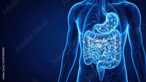 Human Digestive System with Gut Microbiome for Longevity Healthcare Banner
