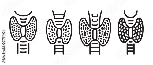 Cuadro en lienzo Set of thyroid gland icons showing different stages of health and disease in a clean line art style