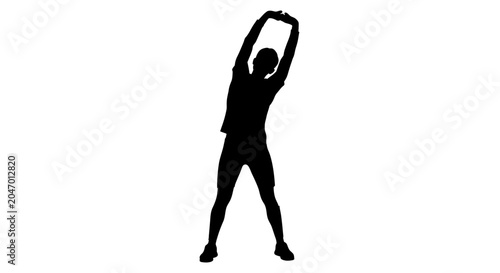 Black silhouette of a man stretching arms up
