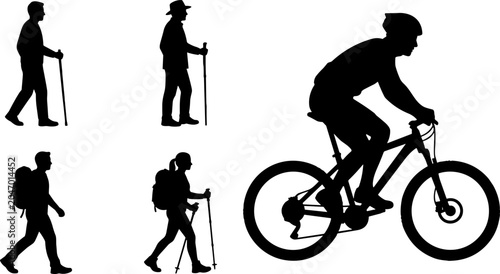 Konstfotografi Outdoor Adventure and Cycling Silhouettes Collection Featuring Hikers Walkers Tr