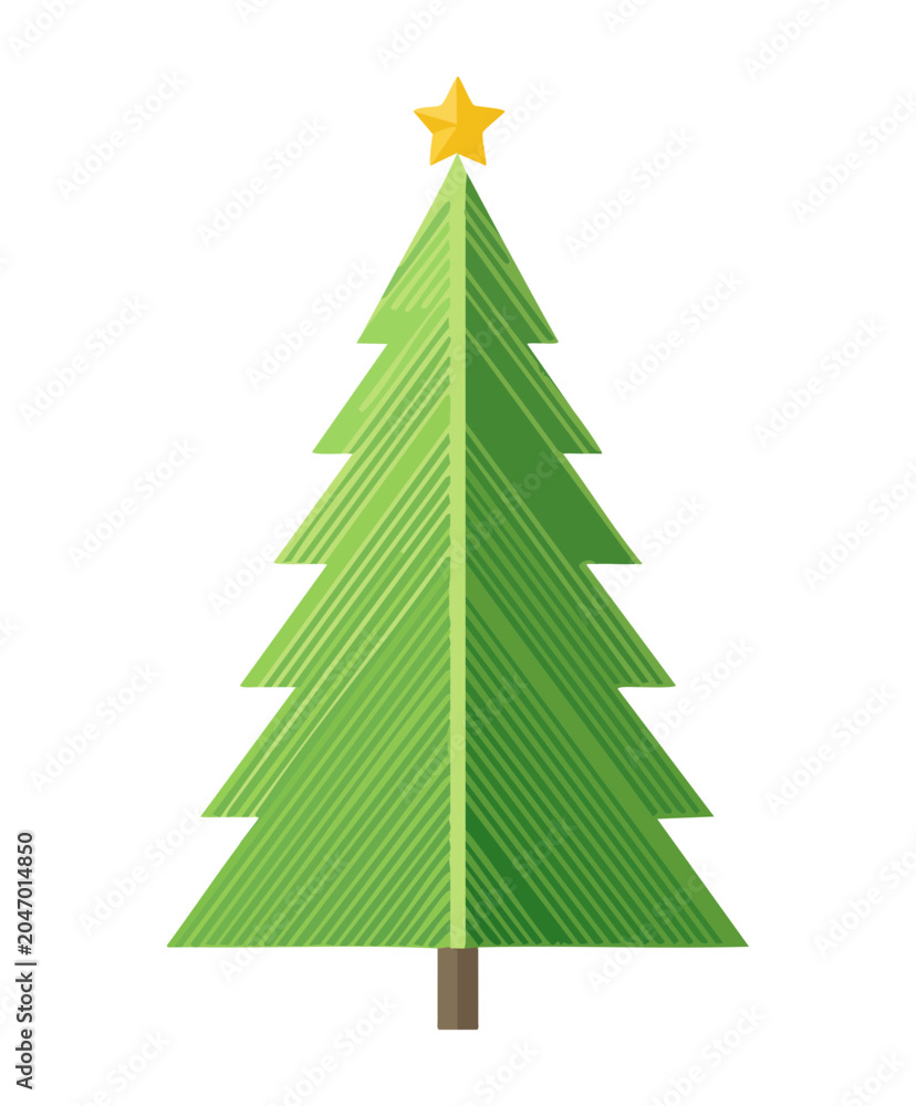 Obraz premium Slender Christmas pine tree with gold star vector illustration for elegant holiday invitation card design and winter wonderland forest asset