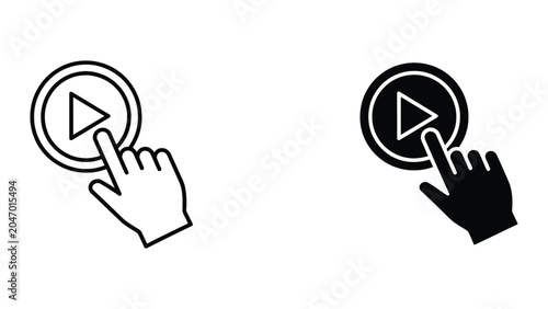 Obraz na plátně Hand pressing play button on circle icon