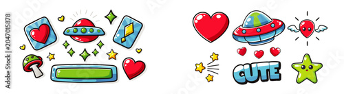 Social Media Frames Set with Cute Cartoon Icons, Template Bundle
