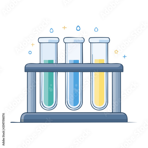 Flat design illustration of three test tubes with colored liquids