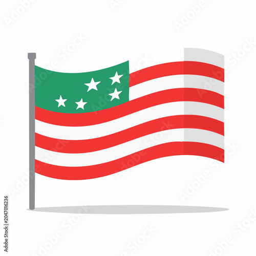 Waving flag with green canton and white stars