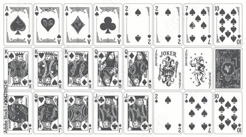 Fotografie Vintage Playing Cards Collection: Aces, Kings, Queens, Jacks, Jokers, and Number