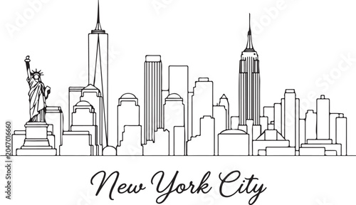 One line style New York City skyline. Simple modern minimaistic style vector.
