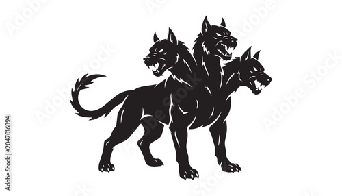 Tableau sur toile black and white silhouette set of cerberus very high quality vector illustration