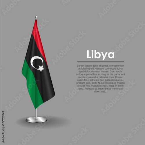 Tableau sur toile Libyan national flag on a metallic vertical stand