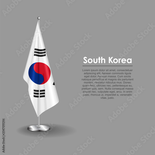 Bild auf Leinwand South Korean national flag on a metallic vertical stand