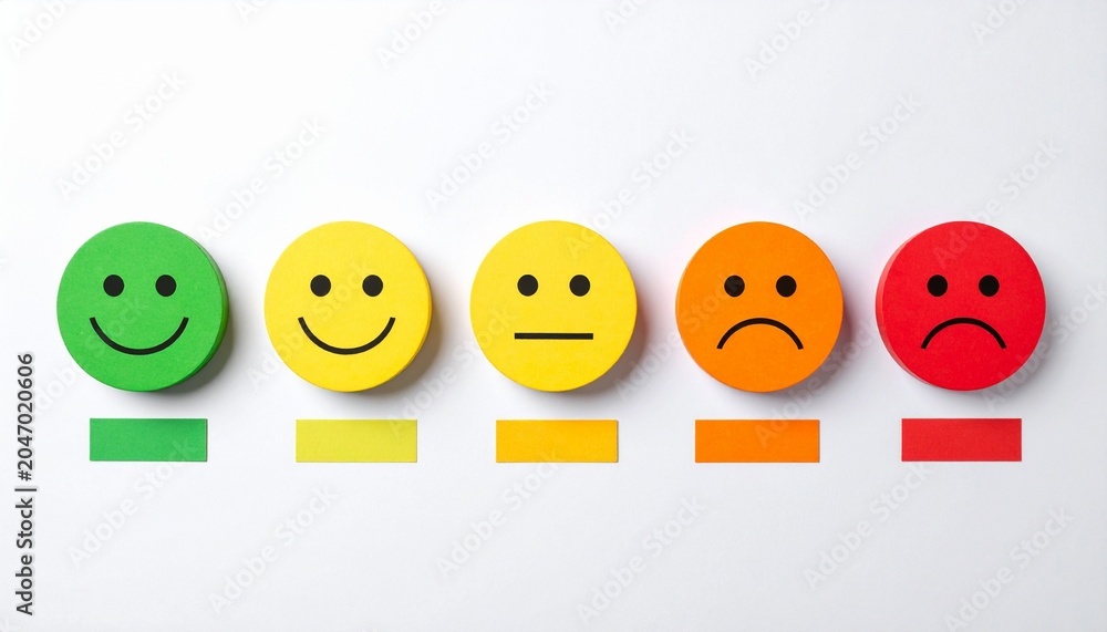 Naklejka premium Colored faces emotion scale feedback rating