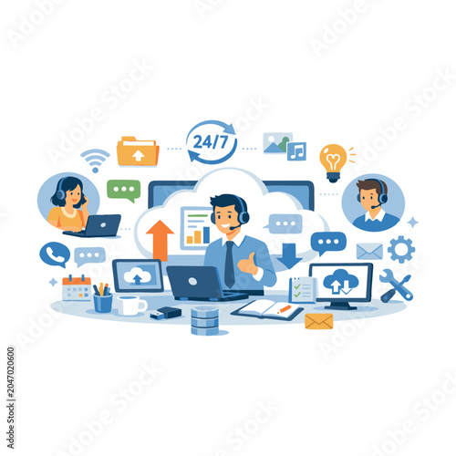 Customer Support and Technical Assistance Flat Vector Illustration 