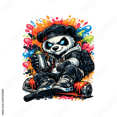 Urban Graffiti Animal Mascot Character Collection – Wolf, Lion, Teddy Bear, Panda, Hip Hop Street Art Cartoon Vector Illustration